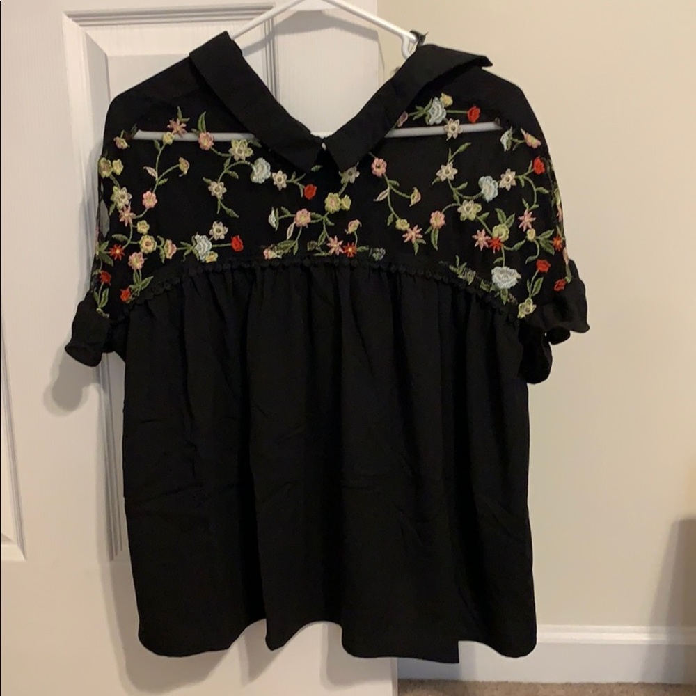 Floral embroidery baby doll top